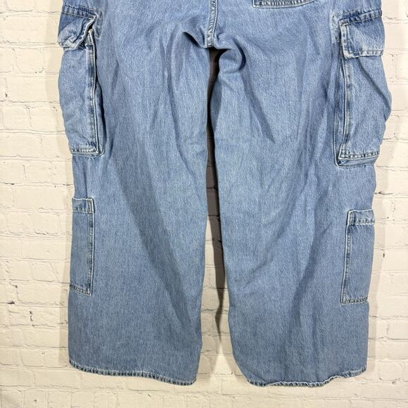 Old Navy Cargo Denim Jeans Women Size 12 Retro Baggy Wide Leg Mid Rise Skater - Picture 13 of 16